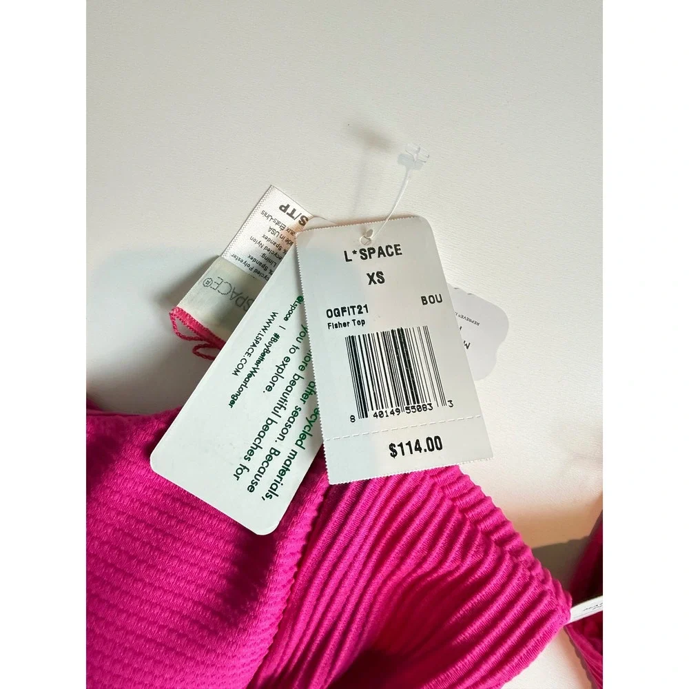 L*Space Eco Chic Fisher Top Sol Bottom‎ Ribbed Bikini Set Pink XS/M OQFIT21 Bou